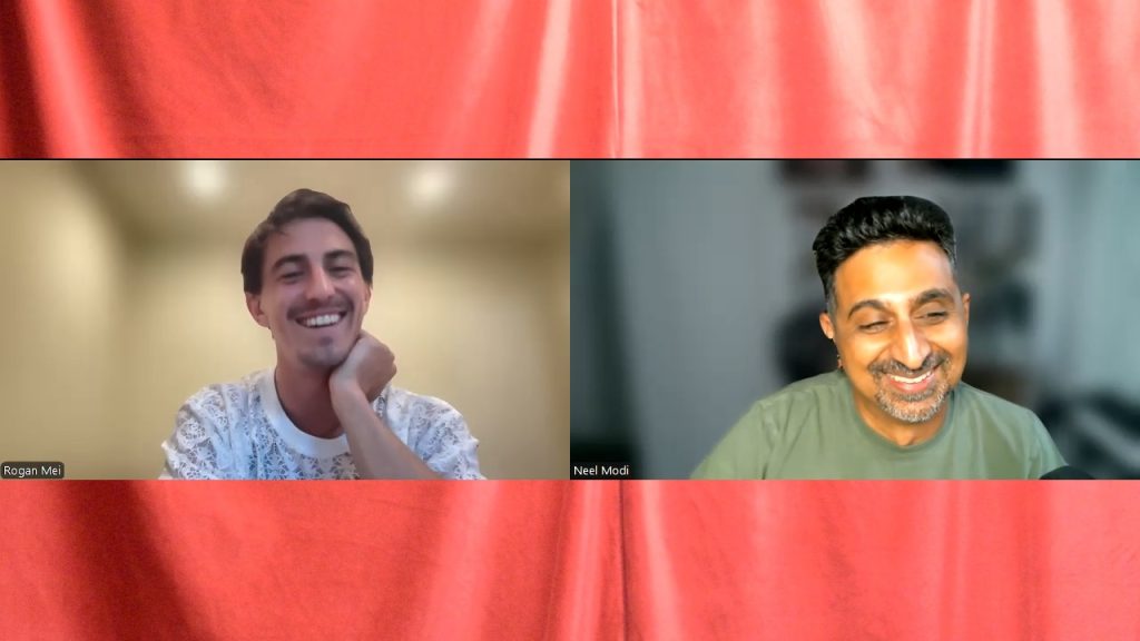 Rogan and Neel in a Zoom meeting